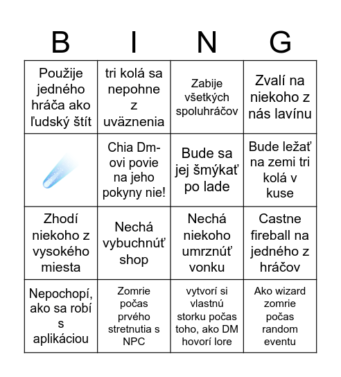 DnD kvietky Chia killing time Bingo Card