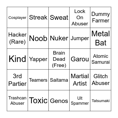 subscribe or else Bingo Card