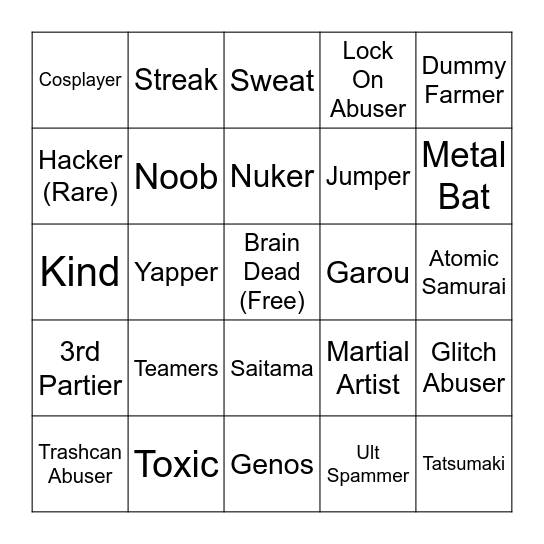 subscribe or else Bingo Card