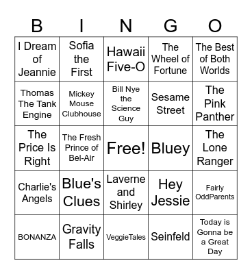 TV Show Theme Songs Bingo Card