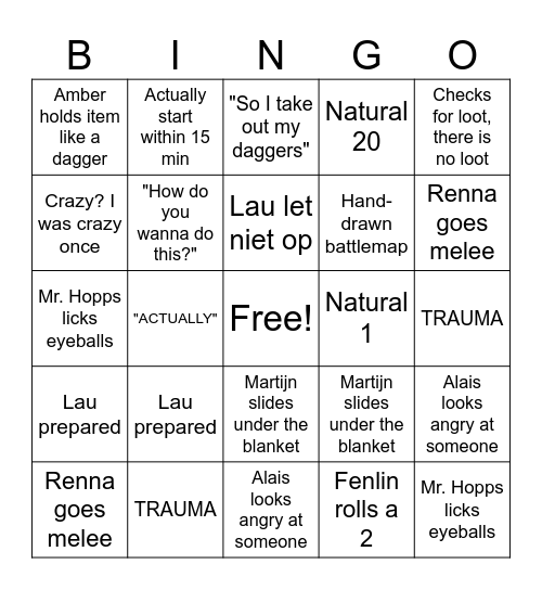 Lathander's Buns Bingo Card