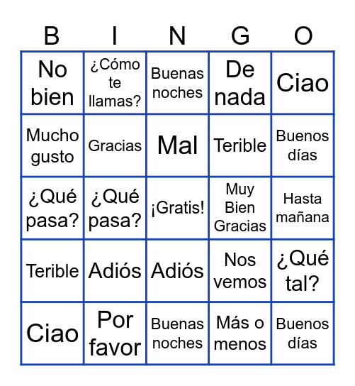 Las Saludas Bingo Card