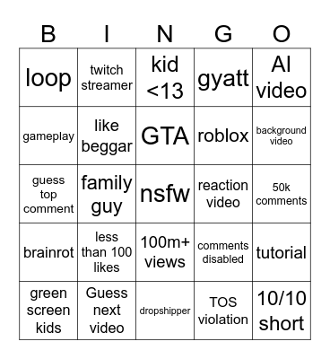 Untitled Bingo Card
