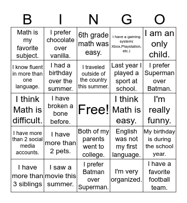 Social Bingo Card