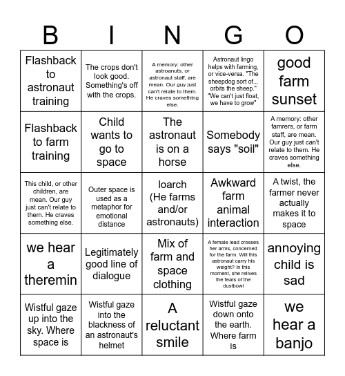 The Astronaut Farmer Bingo Card