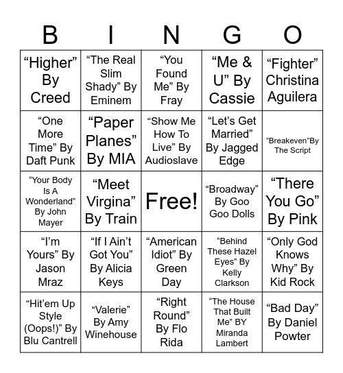 #4 Top 2000’s Bingo Card