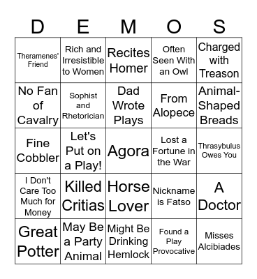 Athens 403 BCE Bingo Card