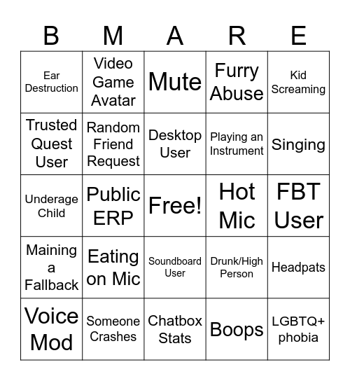 Public Instance Bingo Card