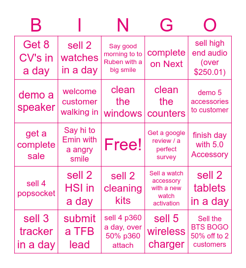 T-mobile Bingo Card