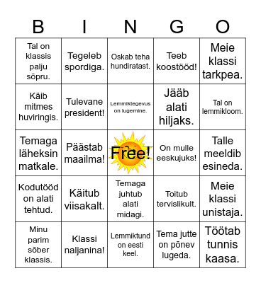 Minu klass Bingo Card