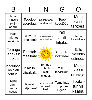 Minu klass Bingo Card