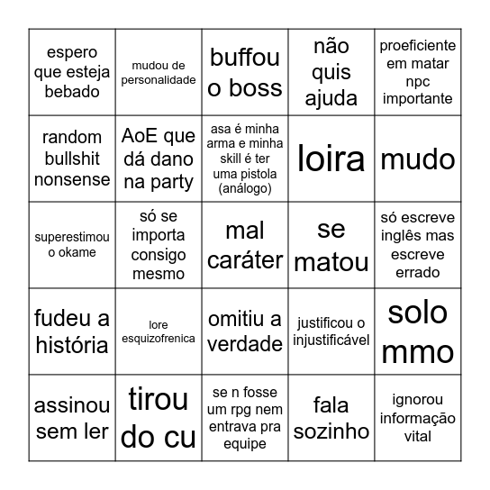 o bingo do ninf Bingo Card