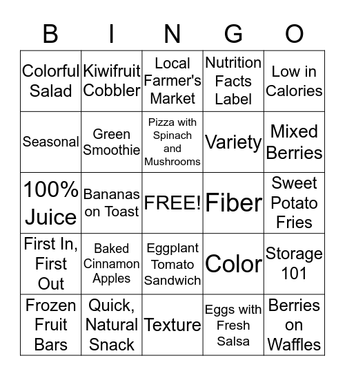 Fruits & Vegetables Bingo Card