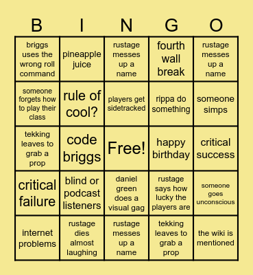Rustage DnD: Isekai Bingo Card