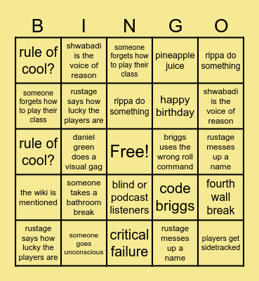Rustage DnD: Isekai Bingo Card
