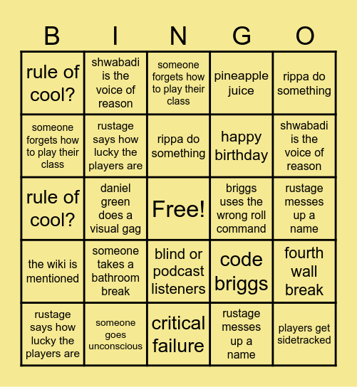 Rustage DnD: Isekai Bingo Card