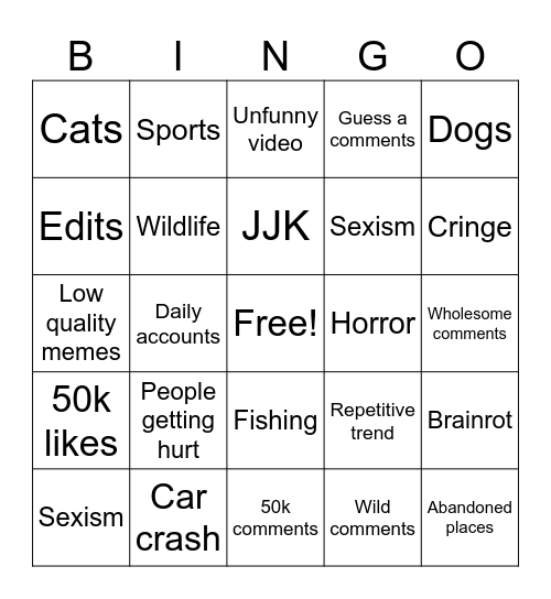 IG REELS BINGO Card