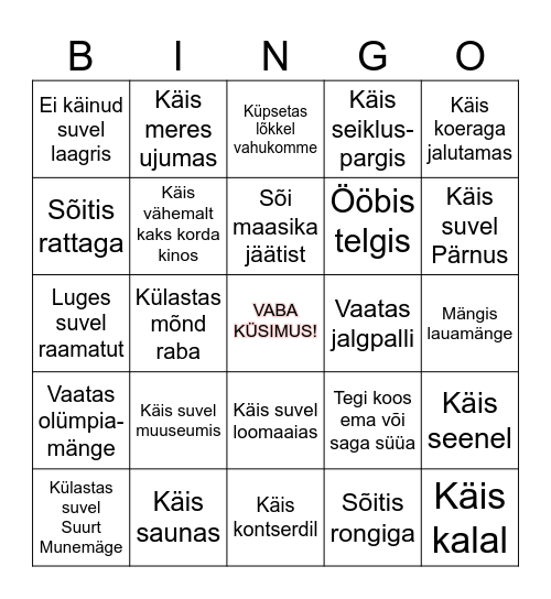 Kljuhtund Bingo Card