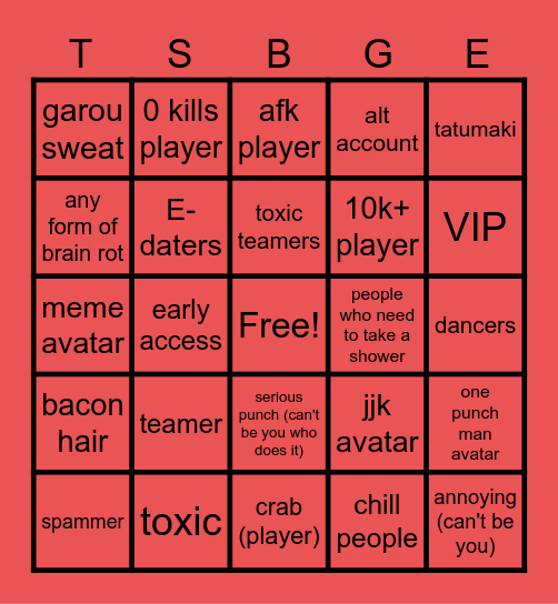 sillieness  bingo (tsbg edition) Bingo Card