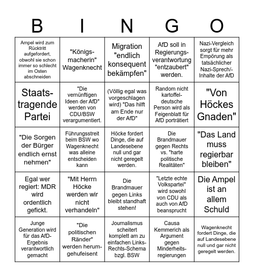 Regierungsbildungsbullshitbingo Sachsen/Thüringen Bingo Card