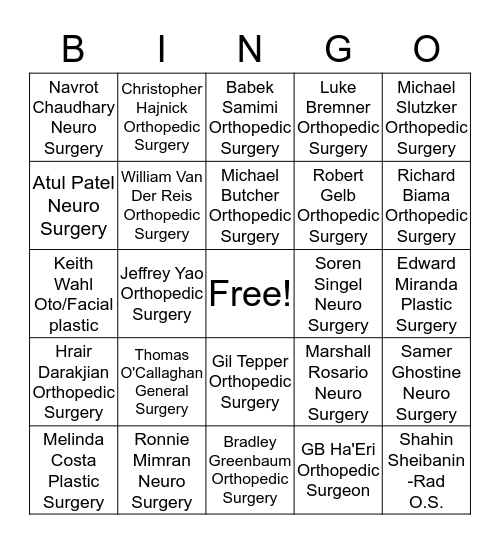 Surgeons Bingo Card