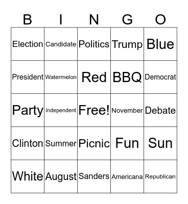 Election, Summer, Americana Bingo Card