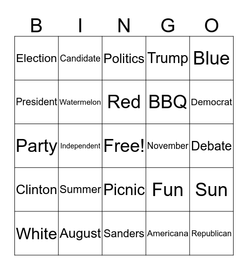 Election, Summer, Americana Bingo Card