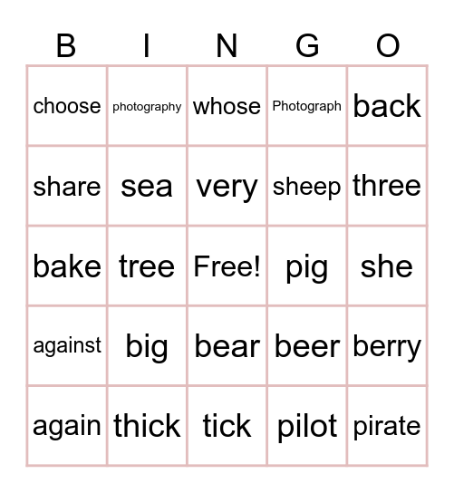 PRONUNCIATION BINGO Card