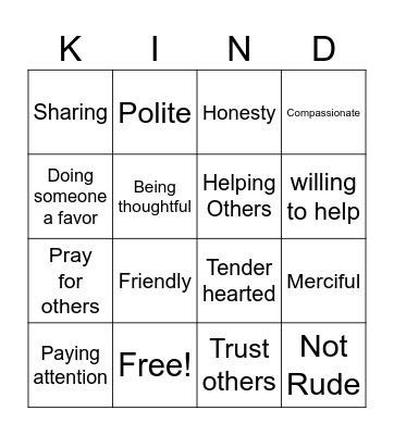 Kindness Bingo Card