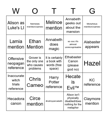 Wottg Bingo! Bingo Card