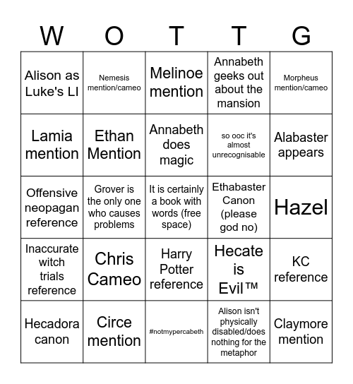 Wottg Bingo! Bingo Card