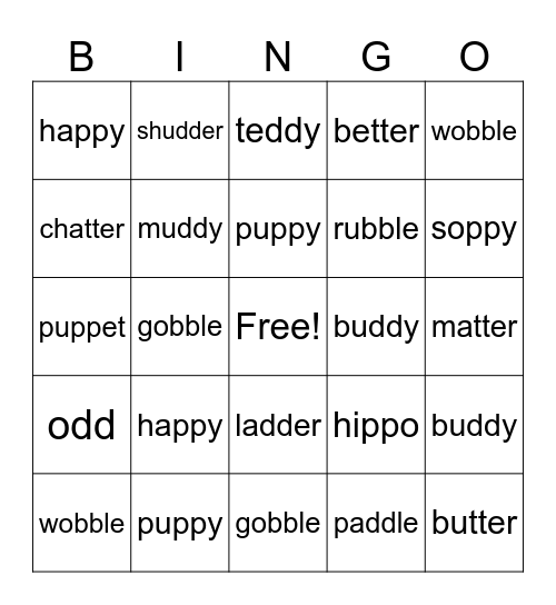 Spelling Week 7 Bingo Card