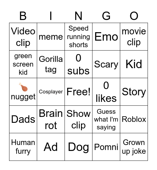 Youtube Bingo Card