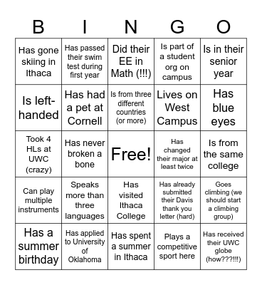 UWC Cornell BINGO Card
