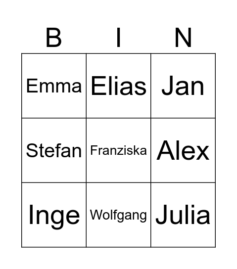 Vornamen- Bingo Card