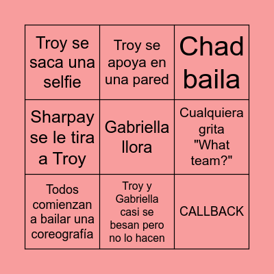 High School Musical Bingo Card