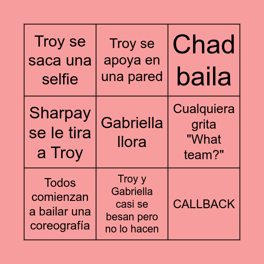 High School Musical Bingo Card