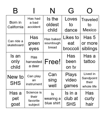 First Day of School Bingo Card