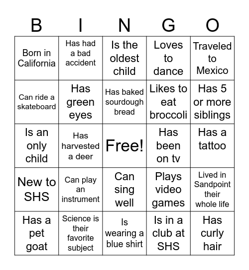 First Day of School Bingo Card