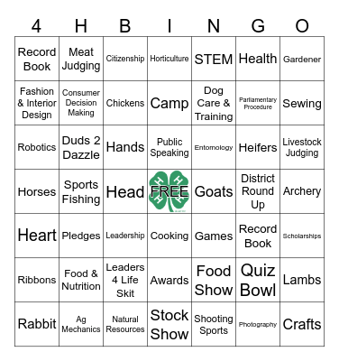 4-H Bingo Card