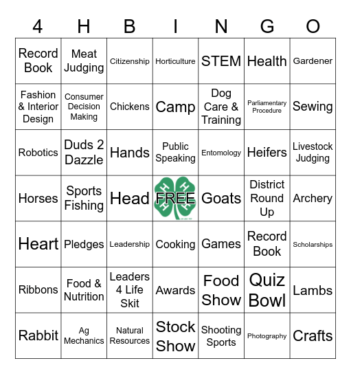 4-H Bingo Card