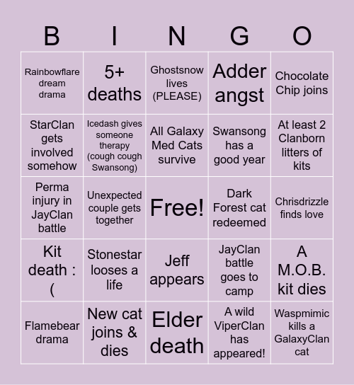 GalaxyClan Year 22 Bingo Card