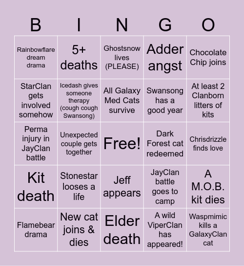 GalaxyClan Year 22 Bingo Card