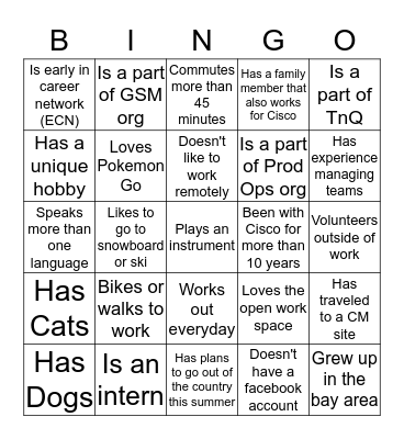 iWise Summer Event Bingo Card