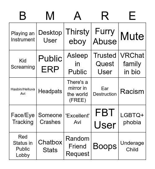 PUBLIC INSTANCE BINGO Card