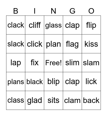 l-Blends Bingo Card