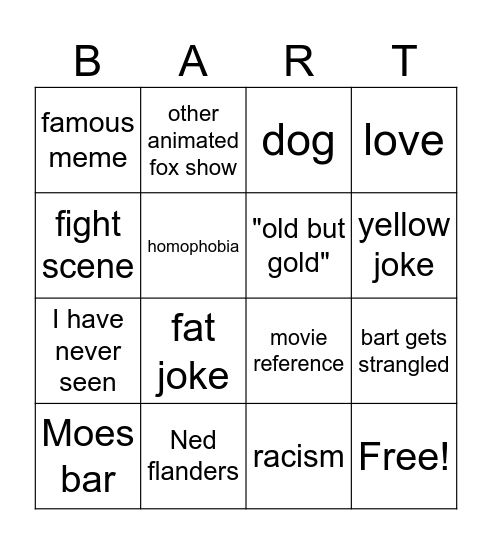 The simpsons Bingo Card