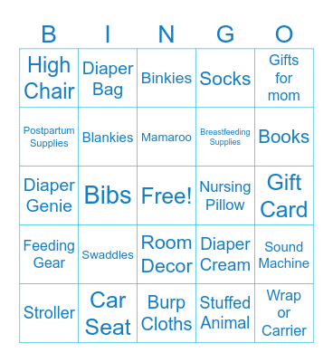 Brianna's Baby Shower Gift Bingo Card