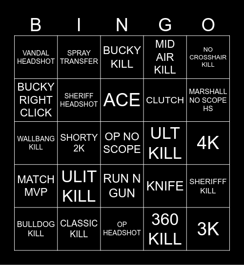 Valorant Bingo Card