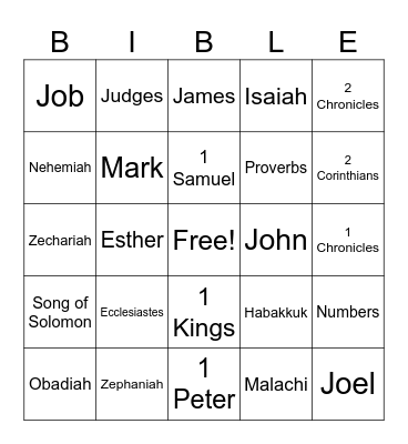 Bible Book Bingo Card